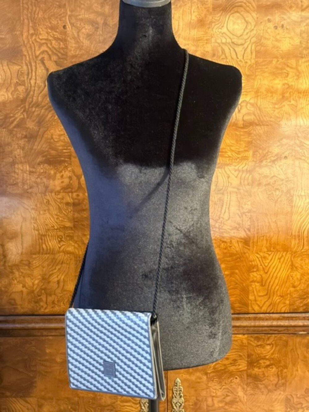 Authentic Vintage Fendi Woven Leather Crossbody Bag Black Gray + COA